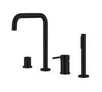 4-Hole Shower Mixer Faucet with Pull-Out Bathtub Spout Single Lever Control Bathroom Tap in Gray/Black - Stylish and Functional Shower Solution