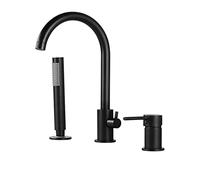 4 Hole Shower Set Bathtub Mixer Tap with Hand Shower, Chrome Deck Mount Faucet, Gooseneck Design, High Pressure Bath Shower Set for Modern Bathrooms LWX