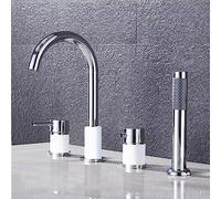 4-Hole Shower System with Handheld Sprayer Elegant White & Chrome Finish Perfect for Modern Bathrooms and Bathtubs Luxurious Rainfall Experience