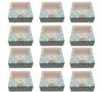 4 Holes Cupcake Boxes, 12 Pieces Cupcake Boxes with Window and 12 Thank You Stickers, Cupcake Box for Carrying Displaying Tasty Muffins, Cupcakes, Fairy Cakes, Treats, Cookies