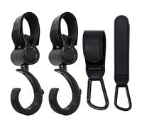 4 Hooks Pushchair, Rotating Stroller Hooks, Universal Lightweight Stroller Hooks, Multi-purpose Hook Clip with Adjustable Closure, Stroller Accessories for Hanging Your Shopping Bags Backpack