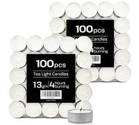 4 Hour Tea Light Candles Long-Lasting with Cotton Wicks Unscented, 3.8 x 2.3 cm, White 200 Pack