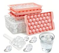 4 Ice Cube Trays with Lid,Round Ice Cube Moulds with Storage Container,Release Sphere Ice Mold for Freezer,Reusable Round Ice Balls Maker, Cocktails, Whiskey, Coffee,Ice Scoop
