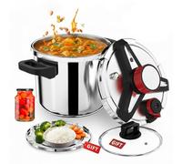 4-In-1 304 Stainless Steel Pressure Cooker 12L Quart & Explosion-Proof & 3 PSI Settings & One-Hand Locking Pressure Canner & Glass Lid Steamer Rack Included,Induction Compatible,Gas Stovetop