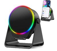 4-in-1 360° rotating Bluetooth speaker stand, mobile phone stand, wireless induction Bluetooth speaker, with colored lights, non-slip base, HD surround sound, suitable gifts for men and women (Black)