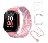 4 in 1 Accessory Set for imoo Z1 Z3 X10 Watch Phone - Nylon Magnetic Watch Strap & Screen Protector & Clear Case & Adjustable Neck Strap, Cute Replacement Kit for imoo Kids Smart Watch-Pink