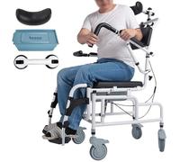 4-in-1 Adjustable Bedside Commode Wheelchair with Headrest, Easy Transfer Rolling Shower Chair for Elderly and Disabled, Enhancing Mobility and Comfort