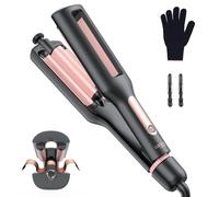4 in 1 Adjustable Wave Curling Iron - 22/25/32/38mm Ionic Beach Waver Hair Curler with Ceramic Electrical Coating, Anti-Scald, 30S Heat Up, Digital Display, 4 Temperature(140°C-210°C), Rose Gold