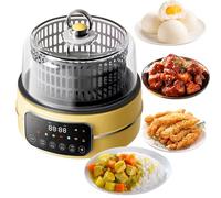 4-in-1 Air Fryer with Split Pan - 360° Hot Air Circulation, Programmable Timer & Temperature Control, See-Through Glass Lid for Oil-Free Cooking