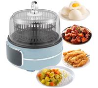 4-in-1 Air Fryer with Split Pan - 360° Hot Air Circulation, Programmable Timer & Temperature Control, See-Through Glass Lid for Oil-Free Cooking