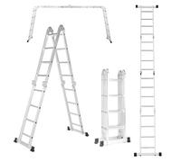 4 in 1 Aluminium Extension Ladder, 15.4FT Folding Ladder, Multi-Use Foldable Stepladder, Multi-Purpose Step Ladders, Heavy Duty Adjustable Telescoping Ladder for Home Stairs Roof Warehouse Outdoor