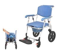 4-in-1 Aluminum Rolling Shower Chair with Wheels, Folding Shower Commode Wheelchair, Commode Toilet Chair with Removable Bucket