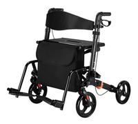 4-in-1 Aluminum Walking Frame with Seat - Foldable Wheelchair Walker, 180° Reclining Back, 8" All-Terrain Wheels & 8.8kg Lightweight for Elderly Care