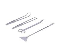 4 in 1 Aquarium Aquascape Tools Kit Aluminium Alloy, Aquatic Plant Tweezers and Spatula Set with Curved Scissors for Fish Tank Plant Trimming, Substrate Cleaning and Aquascaping