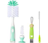4 in 1 Baby Bottle Brush Set with Suction Cup, Nylon Bottle Cleaner Set including Teat Cleaner and Straw Brushes, BPA Free, Green