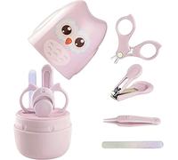 4-in-1 Baby Nail Kit, Baby Nail Care Sets with Cute Owl Shape Case, Safe Baby Nail Clippers Nail Scissors Glass Nail File & Tweezers Toddler Baby Manicure and Pedicure Kit for Newborn, Infant (Pink)