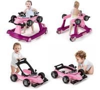 4 in 1 Baby Walker, Activity Push Walker w/3 Adjustable Heights, Smooth Wheels w/Adjustable Speed, Padded Seat, Music & Light, Foldable Car Walker for Baby Boys Girls Age 6 Months+ (Purple)
