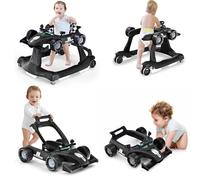 4 in 1 Baby Walker, Activity Push Walker w/3 Adjustable Heights, Smooth Wheels w/Adjustable Speed, Padded Seat, Music & Light, Foldable Car Baby Walkers for Boys 6 Months+ (Black)