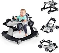 4 in 1 Baby Walker, Activity Push Walker w/3 Adjustable Heights, Smooth Wheels w/Adjustable Speed, Padded Seat, Music & Light, Foldable Car Baby Walkers for Boys 6 Months+ (Gray)