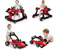 4 in 1 Baby Walker, Activity Push Walker w/3 Adjustable Heights, Smooth Wheels w/Adjustable Speed, Padded Seat, Music & Light, Foldable Car Baby Walkers for Boys 6 Months+ (Red)