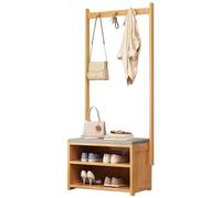4-in-1 Bamboo Hallway Coat Rack & Shoe Storage Bench Stylish Hall Tree with Removable Hooks & Clothes Rail for Entrance Space-Savingfor Coats & Shoes