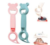 4 in 1 Beer Bottle Opener, 2 pcs Multi Function Can Bottle Opener, Beer Soda Jar Tin Drinking Beverage Opener Tool for Kitchen Camping, with Anti-Slip Paw Design (Pink+Blue)