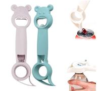 4 in 1 Beer Bottle Opener, 2 pcs Multi Function Can Bottle Opener, Beer Soda Jar Tin Drinking Beverage Opener Tool for Kitchen Camping, with Anti-Slip Paw Design (Blue+Purple)