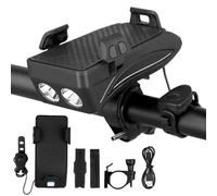 4 In 1 Bicycle Bike Headlight Front Light Phone Bracket Holder Power Bank Horn