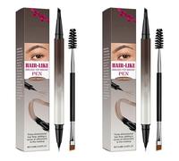 4-in-1 Biomimetic Hair-Stroke Eyebrow Pencil Set: Dual-Ended Liquid Brow Pen (Includes Spoolie & Angled Brush) - Create Natural, Dimensional Brows - Waterproof & Smudge-Proof - Light Brown