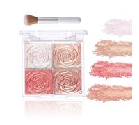 4-In-1 Blush Highlighter Makeup Palette with Brush - Matte & Shimmer Cheek Powder, Bronzer and Glow Highlighter - Long-Lasting Sweat-Proof Contour Makeup with Smooth Lightweight Finish (Rosy Bronze)