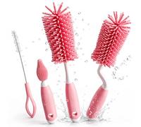 4-in-1 Bottle Brush Set - 360° Rotating Silicone Cleaning Brush with Nipple Brush & Straw Cleaner, BPA-Free Bottle Cleaning Kit for Expectant Mother Essentials - Home, Travel & Daily Use for Mom