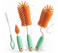 4-in-1 Bottle Brush Set - 360° Rotating Silicone Cleaning Brush with Nipple Brush Straw Cleaner, BPA-Free Bottle Cleaning Kit for Expectant Mother Essentials - Home, Travel & Daily Use for Mom (Green)