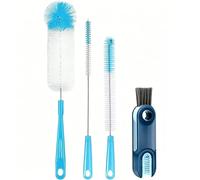 4-in-1 Bottle Cleaning Brush Set, Long Handle Water Bottle & Straw Cleaner Kit, Multifunction Cup Lid Gap Brush, Nylon Bristles & Stainless Steel Core for Sports Bottles, Baby Bottles & Coffee Cups