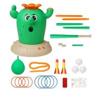 4 in 1 Cactus Toy, Remote Control Cactus Toy Set, Musical Jumping Toys with Ring Toss, Stomping Rocket Launcher, and Baseball Game, Indoor Outdoor Sports for Boys & Girls (Green)