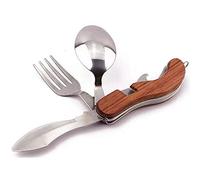 4-in-1 Camping Tableware Utensils, Portable & Detachable Stainless Steel Spoon Fork Knife & Bottle Opener Combo Set - Travel, Backpacking Cutlery Multitool