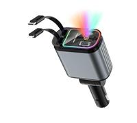 4-in-1 Car Charger, 66W Fast USB-C, RGB Ambient Light, 80cm Retractable Cable, Compatible with iPhone/Android, Black/Grey