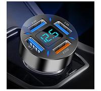 4 in 1 Car Charger, 66W Super Fast Charging with USB 2.4A & QC 3.0 (Voltmeter and LED Lights), Universal Fast Charge for 12-24V Cigarette Lighter Plug (Black, QC/2.4A)