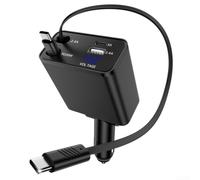 4 in 1 Car Charger Fast Charging USB C Adapter with Voltage Display Retractable Cable for iPhone for samsung