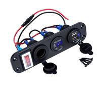 4-in-1 Car Digital Voltmeter Panel with Dual USB Charger for Socket and Rocker Switch, 12-24V DC Waterproof IP66, Compatible for Cars, Motorcycles, Boats, ATVs - Blue LED Display