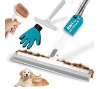 4 in 1 Carpet Rake for Pet Hair Removal Tool, 60” Adjustable Long Handle Pet Hair Remover, Reusable Carpet Scraper Dog Cat Hair Remover for Carpets, Rugs, Mats, and Stairs