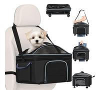 4-in-1 Cat Car Seat and Cat Carrier with Removable Wheels Booster Car Seats for Small Dogs Cats Comes with Shoulder Strap Clip-On Safety Leash and Thickened Pads, Pet Travel Carrier Bed up to 15lbs