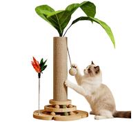 4 in 1 Cat Scratching Posts for Indoor with Flower-Shaped Wooden and Noise Reduction Pad Base, Natural Sisal Cat Tree, Scratch Post with Interactive Track Ball Toys, Spring Feather & Rope Ball- H 44cm