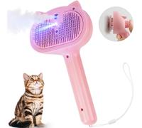 4-in-1 Cat Steam Brush - Self-Cleaning Metal Comb with Release Button | Long Handle Pet Misting Brush for Shedding, Grooming & Massaging Dogs, Cats and Small Animals
