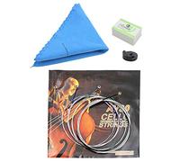 4 in 1 Cello Strings Set, Cello Accessory Kit with Practice Mute, Clean Cloth and Rosin, Essential Tools for Cello Maintenance and Quiet Practice, Durable Strings for Cello Players