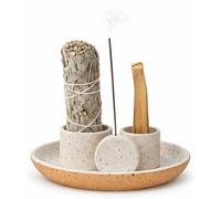 4-in-1 Ceramic Incense Holder Set for Sage, Palo Santo & Sticks - Modern Smudge Kit Burner Tray for Meditation, Yoga & Home Décor