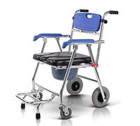 4 in 1 Chair Shower Commode Folding Wheelchair Toilet Seat Detachable, Strong Aluminium Compact Transport Wheelchair, Portable Transit Chair for Seniors (B)