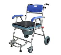4 in 1 Chair Shower Commode Folding Wheelchair Toilet Seat Detachable, Strong Aluminium Compact Transport Wheelchair, Portable Transit Chair for Seniors (A)