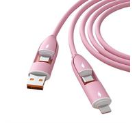 4 in 1 Charging Cable,Multi Connector 6A Charger Usb A/type C &Usb Type C/L480 Mbps Pd Fast Charging Cord Flexible Durable Liquid Soft Silicone Muti Device Universal Cable for Most Smartphone (Pink)
