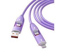 4 in 1 Charging Cable,Multi Connector 6A Charger Usb A/type C &Usb Type C/L480 Mbps Pd Fast Charging Cord Flexible Durable Liquid Soft Silicone Muti Device Universal Cable for Most Smartphone(Purple)