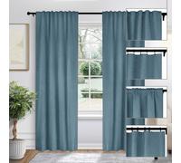 4-in-1 Chenille Blackout 38" Wx45 L 100% Light Blocking Drapes for Small Doorways Closets - Teal Blue 2 PCS Slish Narrow Draperies